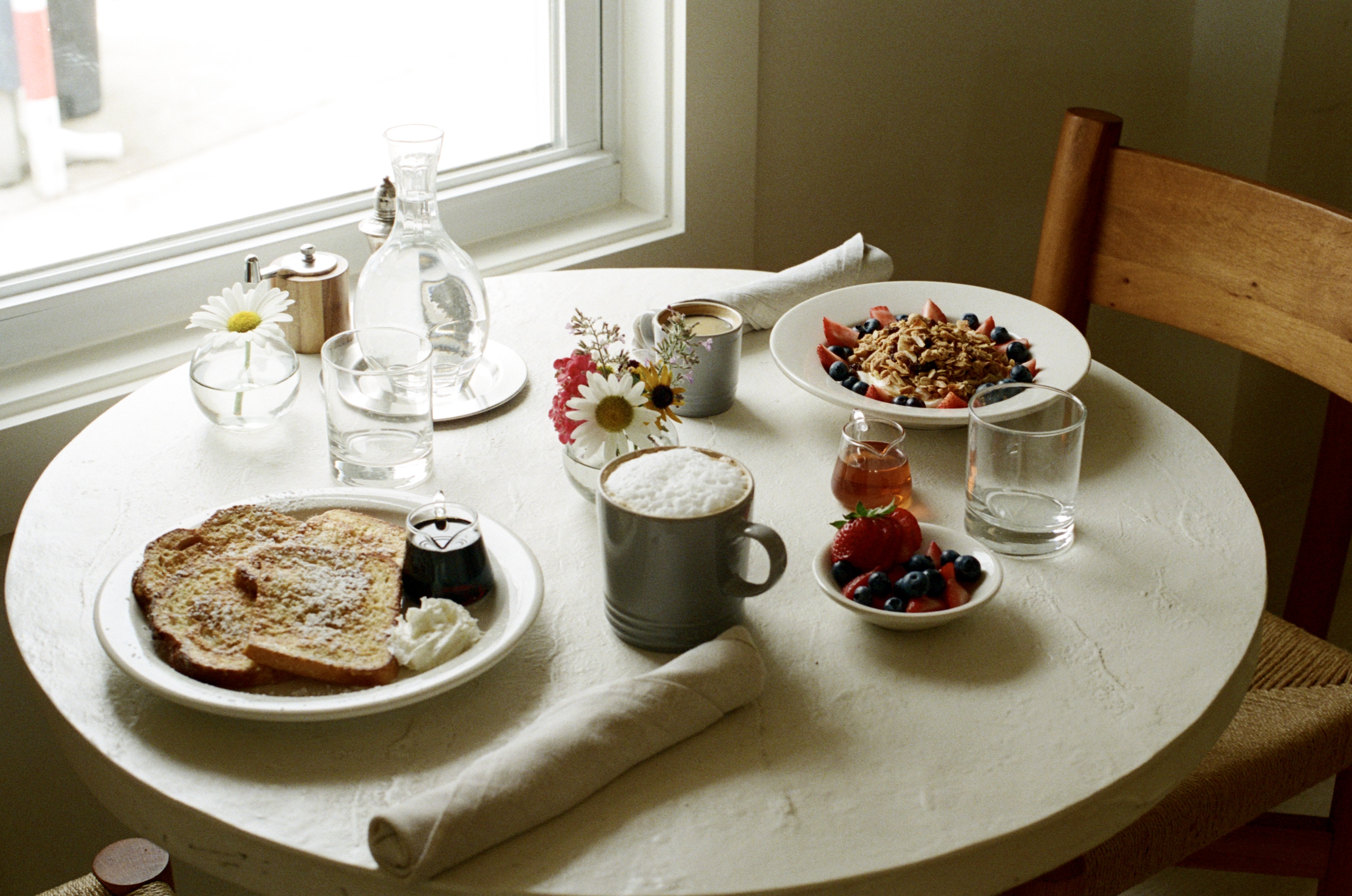 Weekend breakfast table with seasonal dishes at The James Bradley boutique hotel near Asbury Park.